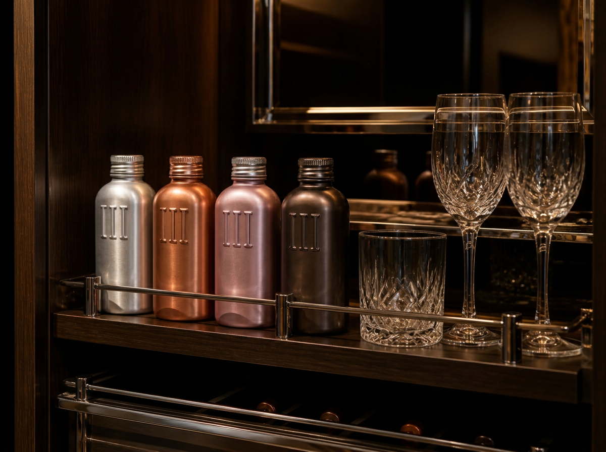 ÜÇ bottles in a hotel minibar